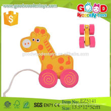 2015 Lovely Design e Hot Sale 4 Wheels Giraffe Shape Animal Toy Wooden Pulling Car Toy